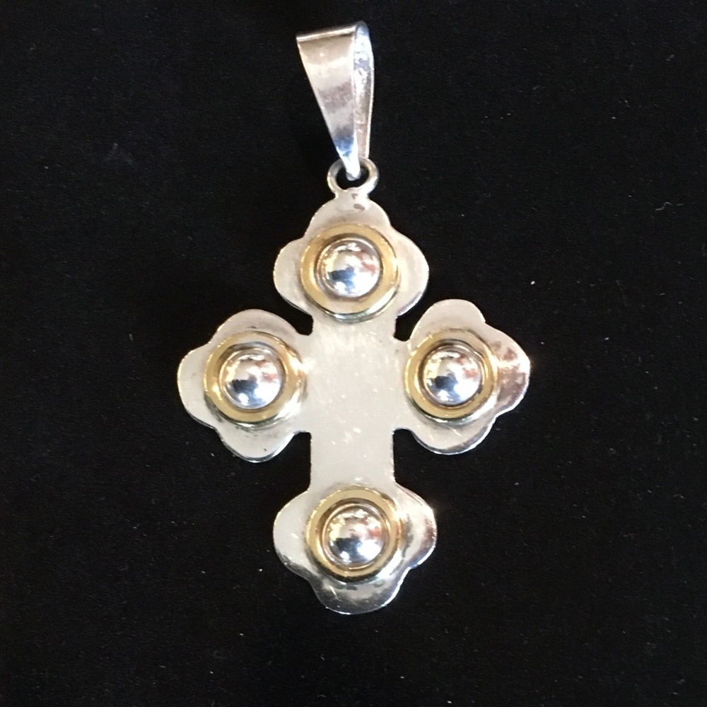 Vintage 90’s Two-Tone Sterling Silver Cross Pendant with Gold Tone Accents